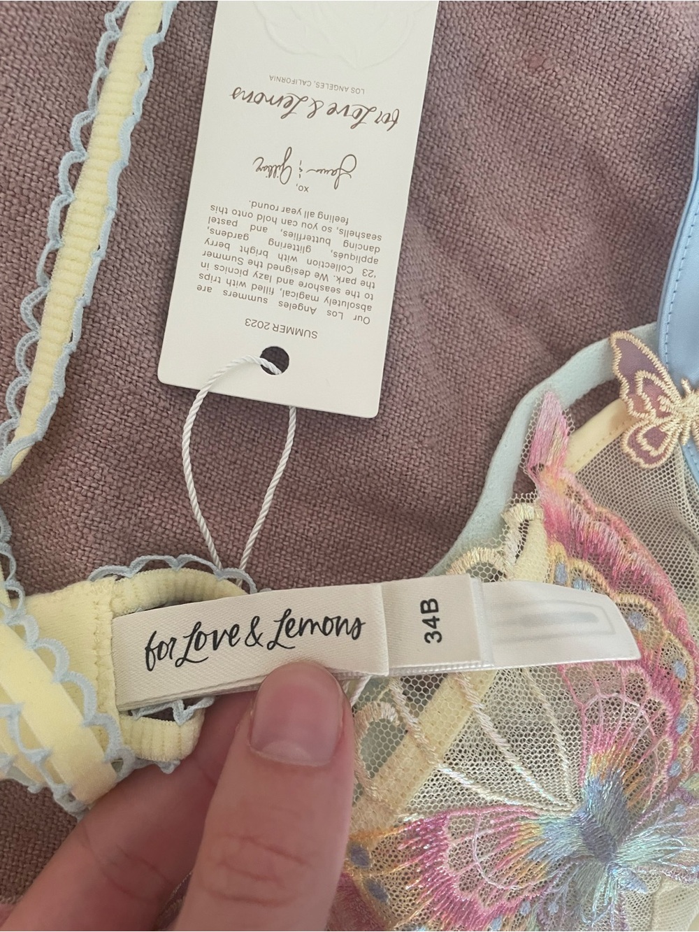 For Love And Lemons Butterfly Embroidered Sheer Bra - Pastel Yellow & Blue - Picture 4 of 7